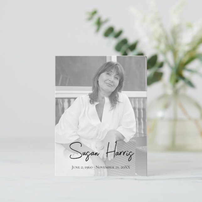 Modernes Beerdigungsprogramm Postkarte (Stehend Vorderseite)