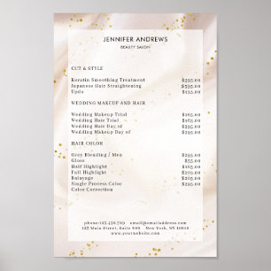 Modernes, beige Glitzer Salon Price List Poster