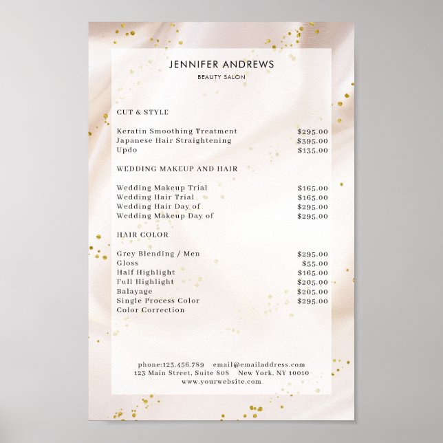 Modernes, beige Glitzer Salon Price List Poster (Vorne)