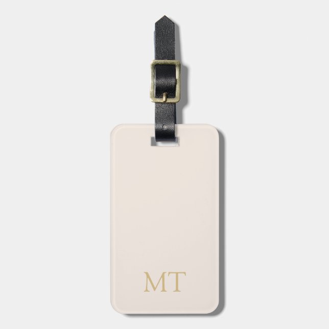 Modernes Beige-Gold-Minimalistisch-Erstmonogramm Gepäckanhänger (Vorderseite vertikal)