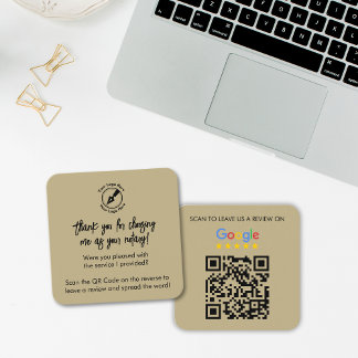Modernes Beige Google Review QR-Code Notare Logo Quadratische Visitenkarte