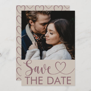 Modernes Beige & Maroon Foto & Herz Save the Date