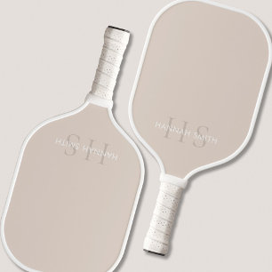 Modernes Beige Minimalistisches Monogramm Pickleball Schläger