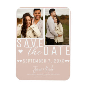 Modernes Beige Rosa Save the Date 2 Foto Hochzeit Magnet