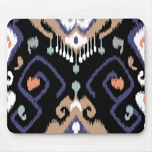 Modernes beige schwarzes ikat Stammes- Muster Mousepad (Vorne)