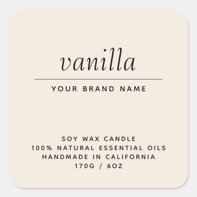Modernes Beige-Verpackungskerzenprodukt Quadratischer Aufkleber (Vorderseite)