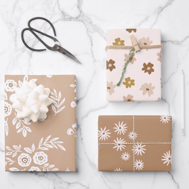 Modernes Beige Weihnachtswrapping Paper Geschenkpapier Set (Vorderseite)
