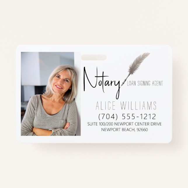 Modernes Beige & White Notary Foto Business Ausweis (Vorderseite)