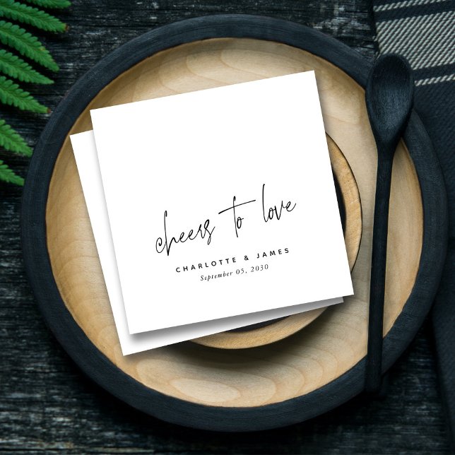 Modernes Beileid zur Liebe Elegante Personalisiert Serviette (Modern Cheers to Love Elegant Personalized Wedding Napkins)