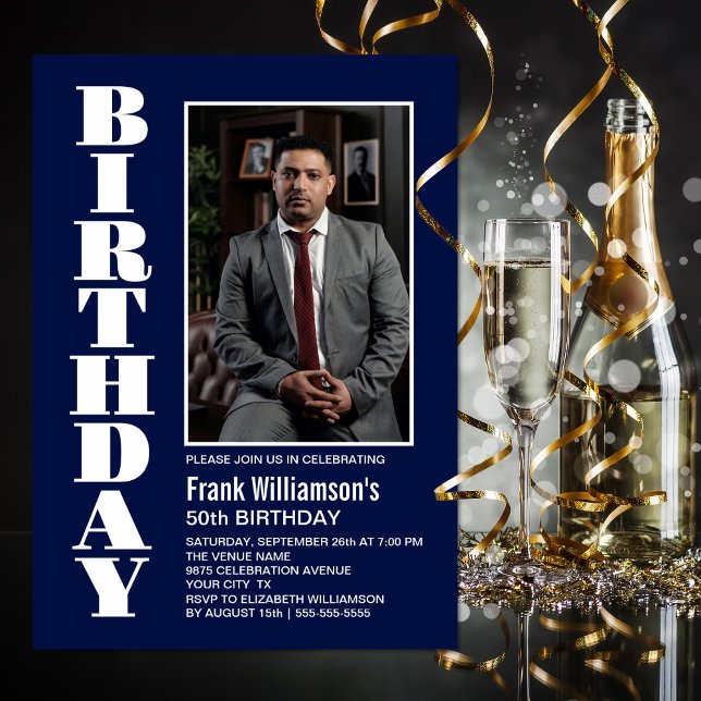 Modernes, beliebiges blaues, weißes Foto Einladung (Von Creator hochgeladen)