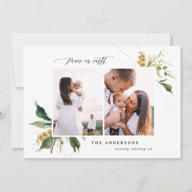 Modernes bemaltes botanisches Blattwerk Weihnachts Feiertagskarte (Vorderseite)