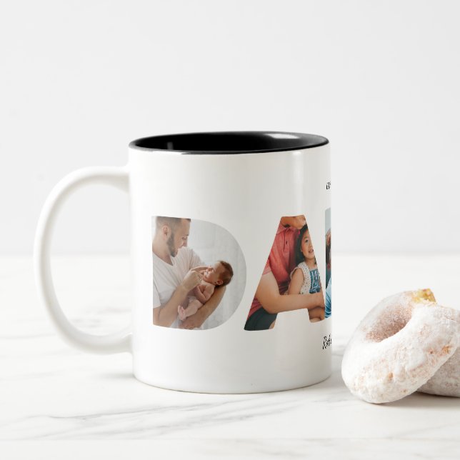 Modernes, benutzerdefiniertes Foto Collage DADDY S Zweifarbige Tasse (Mit Donut)