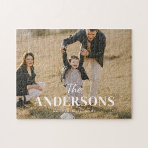Modernes, benutzerdefiniertes Foto und Familiennam Puzzle