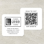 Modernes, benutzerdefiniertes Logo und QR-Code Quadratische Visitenkarte<br><div class="desc">Das moderne und minimale Schwarzweiß-Quadrat-Design der Visitenkarte zeichnet sich durch Ihr Firmenlogo und individuellen QR-Code auf der Rückseite aus. Passen Sie den Wortlaut mit Ihren bevorzugten Geschäftsinformationen an,  z. B. dem Firmennamen,  der Adresse,  der Telefonnummer oder der Website. Schwarzer Text und weiße Hintergrundfarbe können geändert werden.</div>