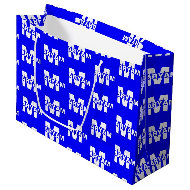 Modernes, benutzerdefiniertes Monogramm Name Royal Große Geschenktüte (Vorderseite Schrägansicht)