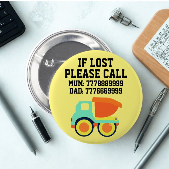 Modernes benutzerdefiniertes, verlorenes Child-Id- Button (Modern custom missing child id card yellow truck badge button)