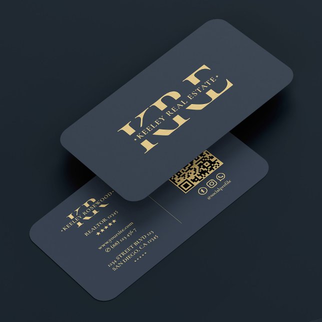 Modernes Beruflich dunkelblaues Monogramm Visitenkarte (Modern Professional Dark Blue Grey Monogram Business Card
)