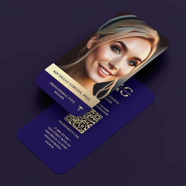 Modernes Berufliches Foto Dark Blue Imitats Gol Visitenkarte (Modern Professional Photo Elegant Dark Blue Gold Business Card
)