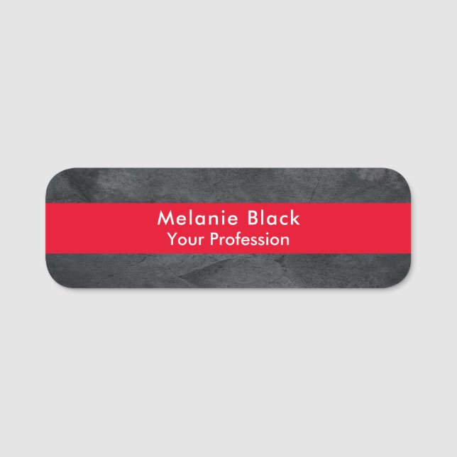 Modernes Berufliches Gray Red Stilvoll Trendy Namensschild (Vorderseite)