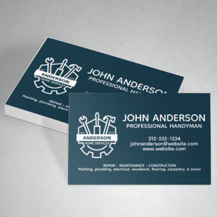 Modernes Berufliches Handyman Services Navy Blue Visitenkarte