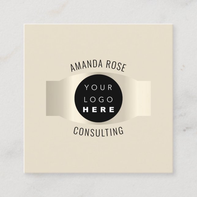 Modernes Berufliches, hellfarbenes Logo für Elfenb Quadratische Visitenkarte (Vorderseite)