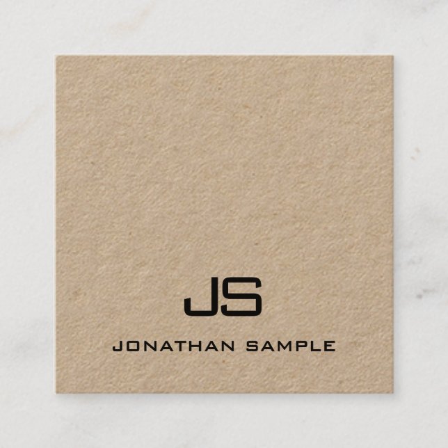 Modernes, Berufliches Mongram Elegant Kraft Paper Quadratische Visitenkarte (Vorderseite)