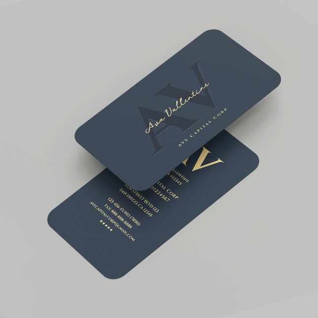 Modernes Berufliches Monogramm Dunkles Blau Visitenkarte (Modern Professional Monogram Dark Blue Business Card
)