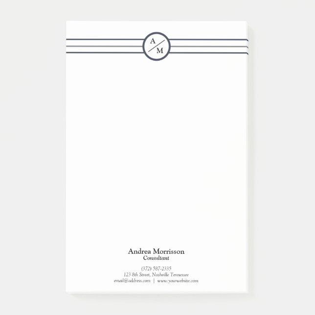 Modernes Berufliches Monogramm Post-it Klebezettel (Vorderseite)