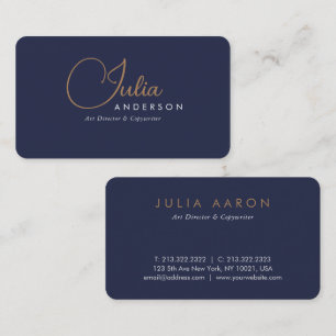 Modernes Berufliches Navy Blue und Gold Script Visitenkarte