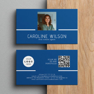 Modernes berufliches QR CODE-Logo Foto blau Visitenkarte