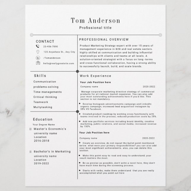 Modernes Berufliches Resume-Template (Vorderseite)