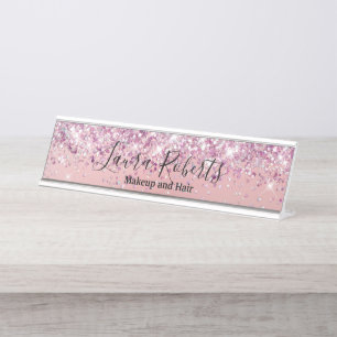 Modernes Berufliches Rosa Sparkle GlitterD Schreibtischnamensplakette