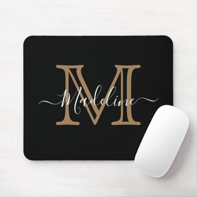Modernes Berufliches Schwarzes Monogramm Mousepad (Mit Mouse)