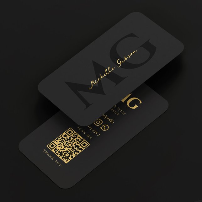 Modernes Berufliches Schwarzes Monogramm Visitenkarte (Modern Elegant Black and Gold Professional Marketing Monogram Business Card
)