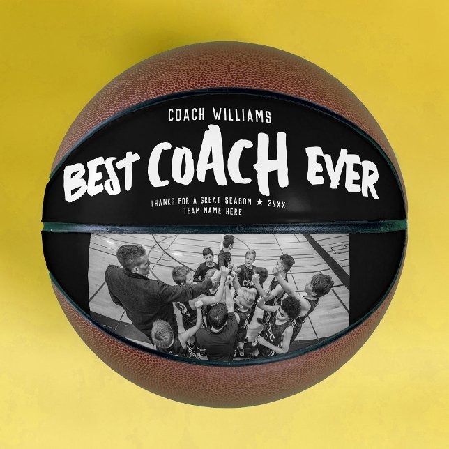 Modernes BEST COACH JE Cool Street Style Foto Basketball (A basketball featuring bold text saying "Best Coach Ever" on a black band, with 1 photo on the other)