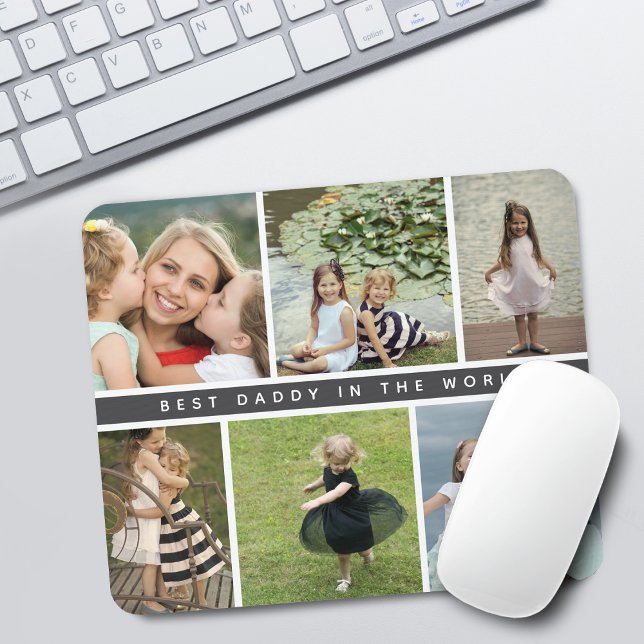 Modernes Best Daddy Foto Collage Lila Mousepad (Modern Best Daddy or Grandpa Photo Collage Mouse Pad)