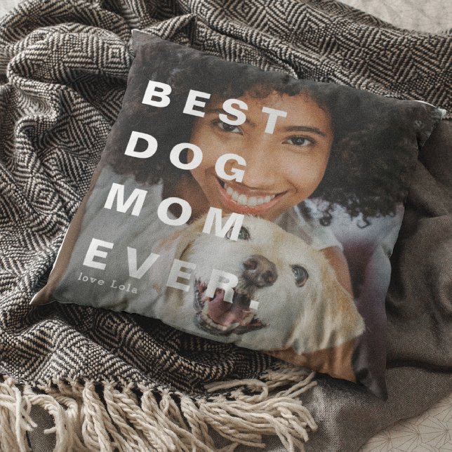 Modernes BEST DOG MAMA je kundenspezifisches Foto Kissen (Von Creator hochgeladen)