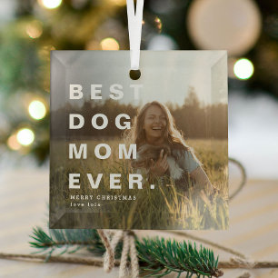 Modernes BEST DOG MAMA je kundenspezifisches Foto Ornament Aus Glas