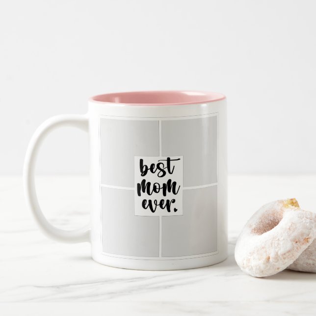 Modernes Best Mama Ever Heart Foto | Dunkelrosa Zweifarbige Tasse (Mit Donut)
