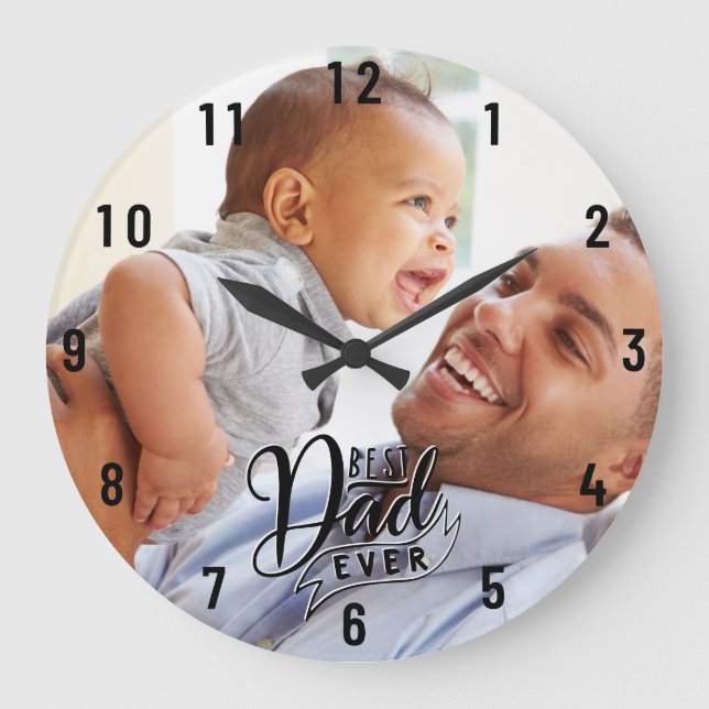 Modernes Best Vater je Foto Große Wanduhr (Vorderseite)