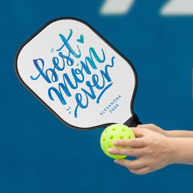 Modernes, bestes Mama-Script je blau und weiß Pickleball Schläger (Von Creator hochgeladen)