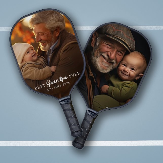 Modernes Bestes Opa oder Großeltern-Foto Pickleball Schläger (2 Photo Modern Best Grandpa (Papa, Grandfather, etc.) Ever Pickleball Paddle)