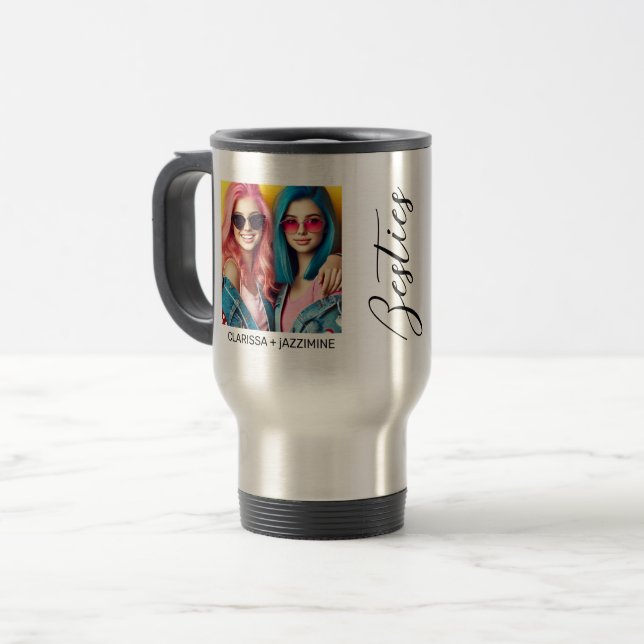 Modernes Bestie Black Script 2 Foto Reisebecher (Vorderseite Links)