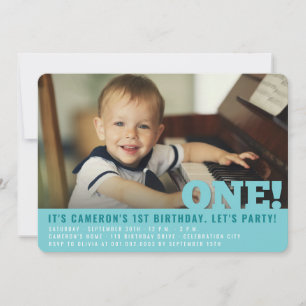 Modernes Big One Fun Baby Boy Foto zum Geburtstag Einladung