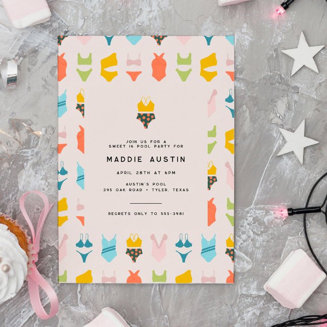 Modernes Bikini Tee zwischen Geburtstag Pool Party Einladung (Von Creator hochgeladen)