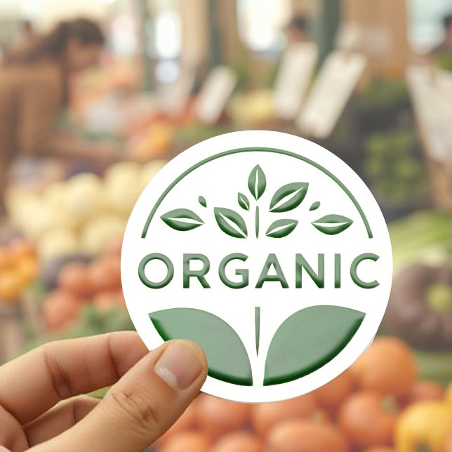 Modernes Bio Label aus grünem Leaf im Stilstil Runder Aufkleber (Von Creator hochgeladen)