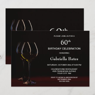 Modernes Black 60. Geburtstag Weinglas Party Einladung