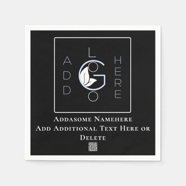 Modernes Black Add Your Logo Business Marketing Serviette (Vorderseite)