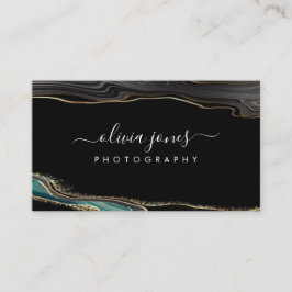 Modernes Black Agate Gold Glitzer Signature Script Visitenkarte