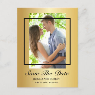 Modernes Black and Gold Foto Save the Date einlade Postkarte